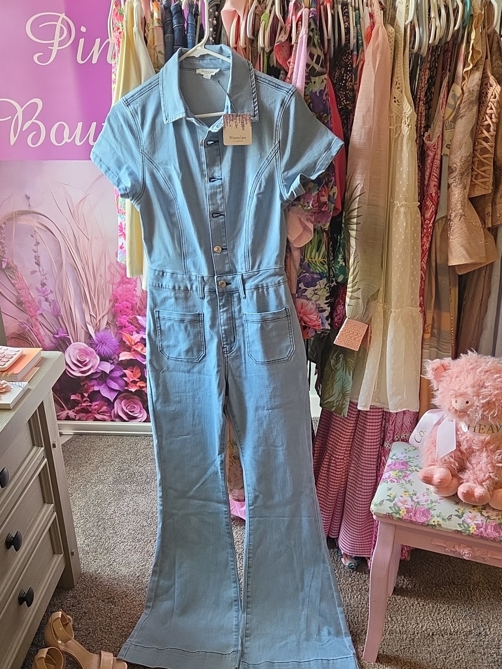 Light Blue Denim Jumpsuit - Women's Romper